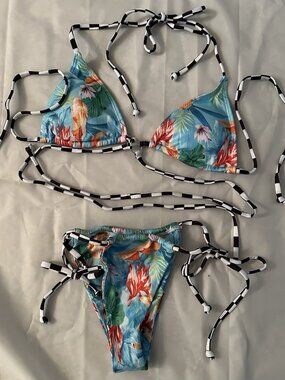 ZAFUL Floral Bikini Swimming Suit Swimsuit Women's Size 6 Colorful Checkerboard